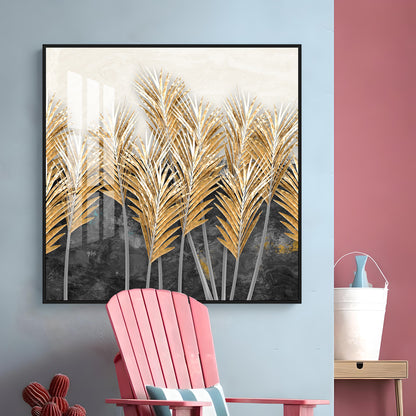 Golden Leafs Plant Premium Acrylic Square Wall Art