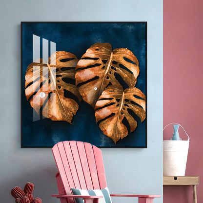 Brown Monstera Leaf Premium Acrylic Square Wall Art