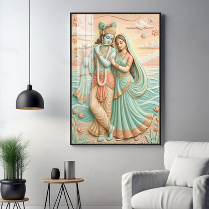 Hindu God Radha Krishna Premium Acrylic Vertical Wall Art