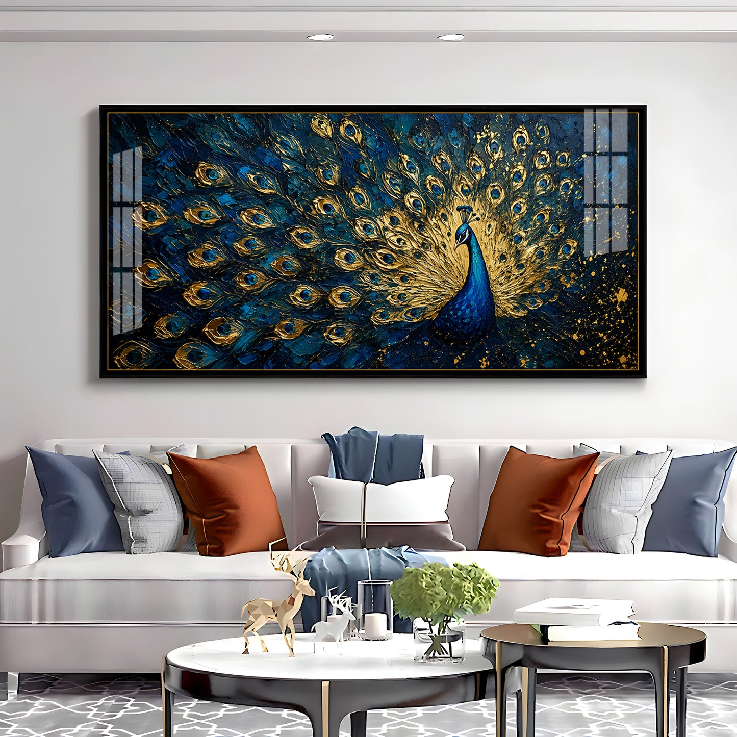 Textured Royal Peacock Premium Acrylic Horizontal Wall Art