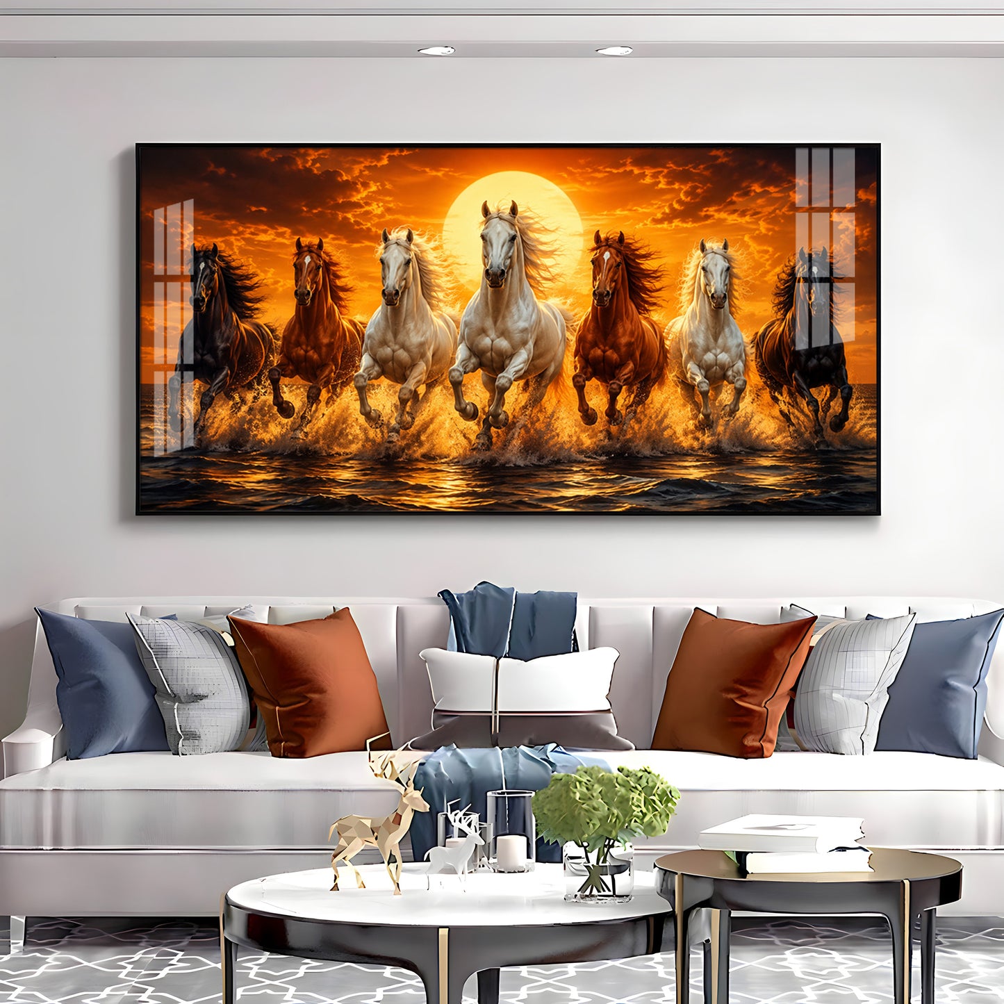 Seven Horses Sunburst Premium Acrylic Horizontal Wall Art