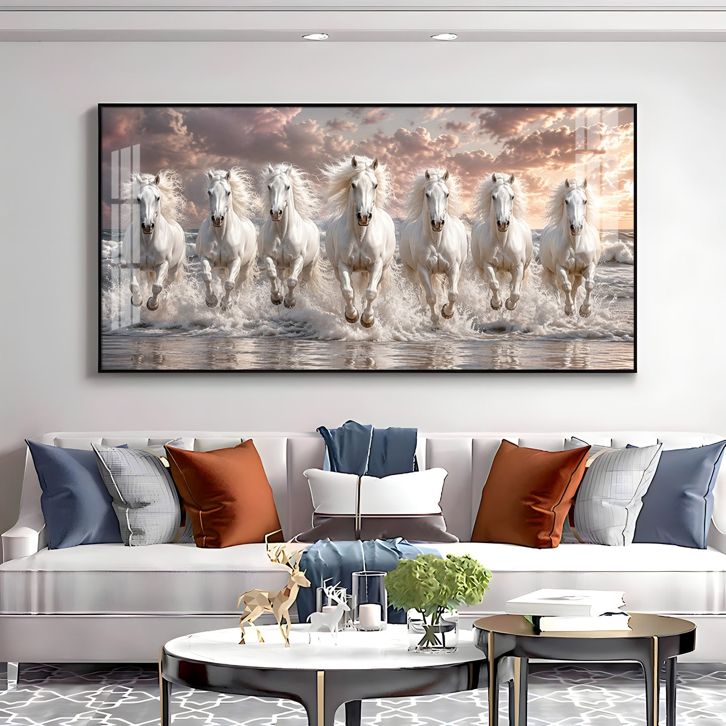 Seven White Horses Ocean Premium Acrylic Horizontal Wall Art