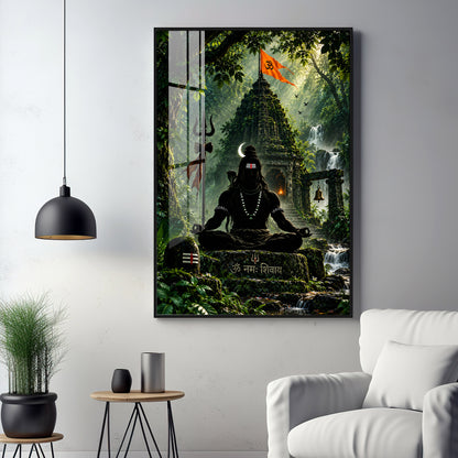 Lord Shiva Meditating In Forest Premium Acrylic Vertical Wall Art