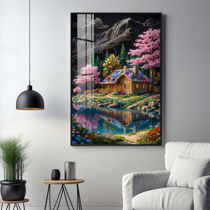 Water & Colorful Floral Landscaping Premium Acrylic Vertical Wall Art