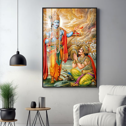 Lord Krishna & Arjuna Premium Acrylic Vertical Wall Art