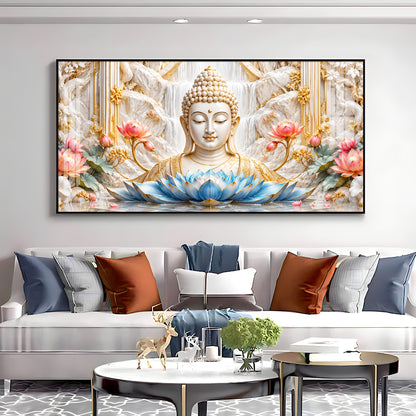 Buddha With Blue Lotus Premium Acrylic Horizontal Wall Art