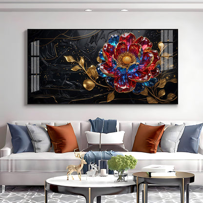 Abstract Floral With Red & Blue Premium Acrylic Horizontal Wall Art