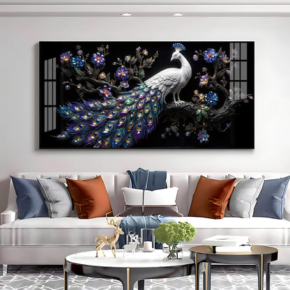 Peacock Perch Premium Acrylic Horizontal Wall Art