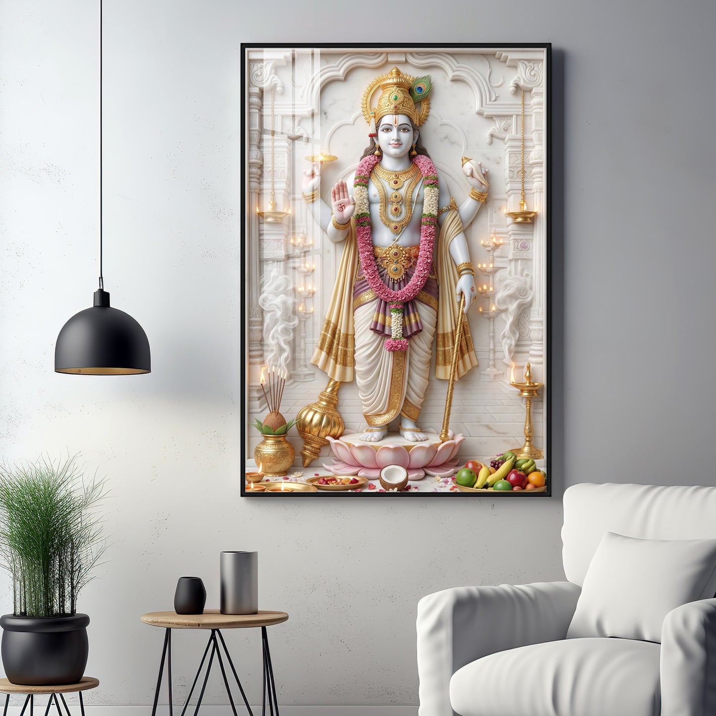 Vishnu Bhagwan With Sudarshana Chakra Premium Acrylic Vertical Wall Art