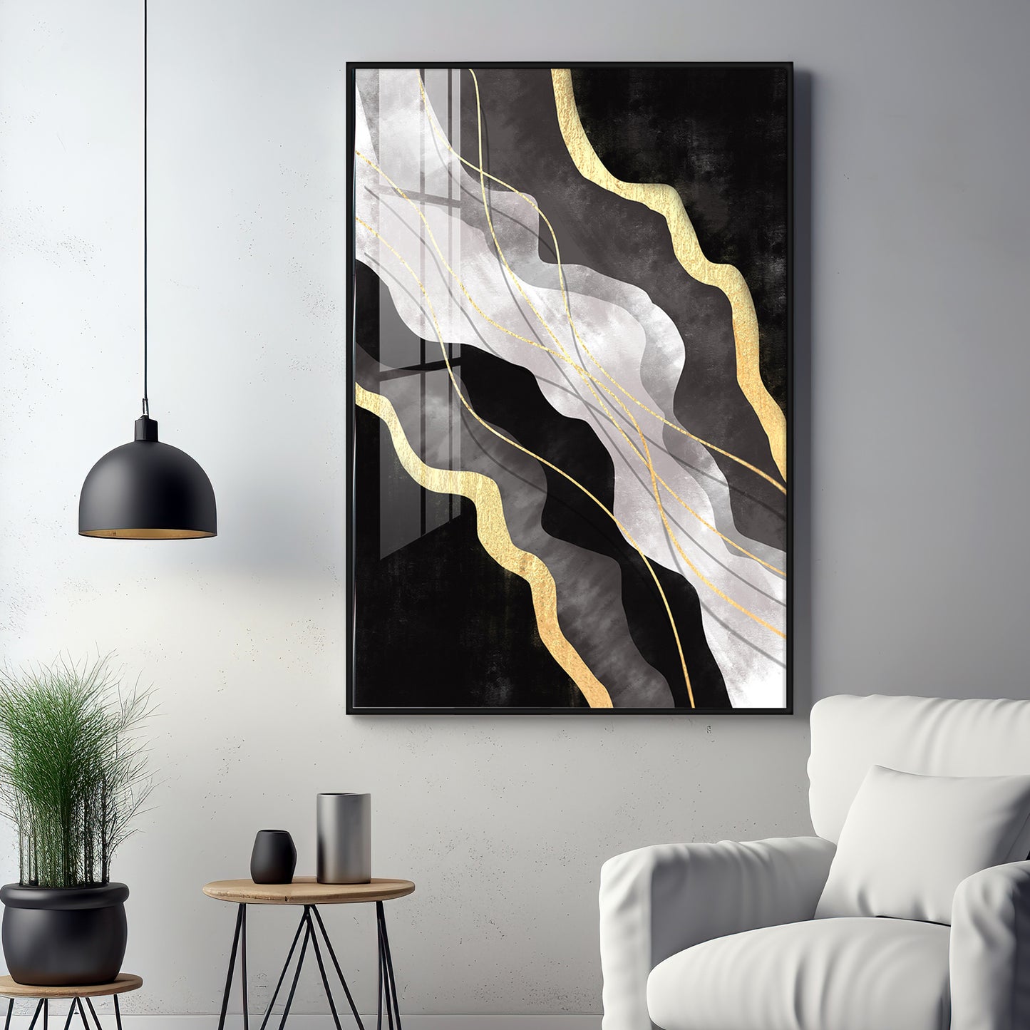 Golden Veins on Black Premium Acrylic Vertical Wall Art