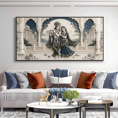 God Krishna With Goddess Radha Premium Acrylic Horizontal Wall Art