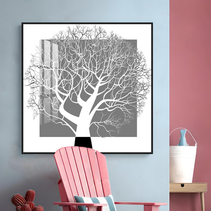 Black White Tree Premium Acrylic Square Wall Art