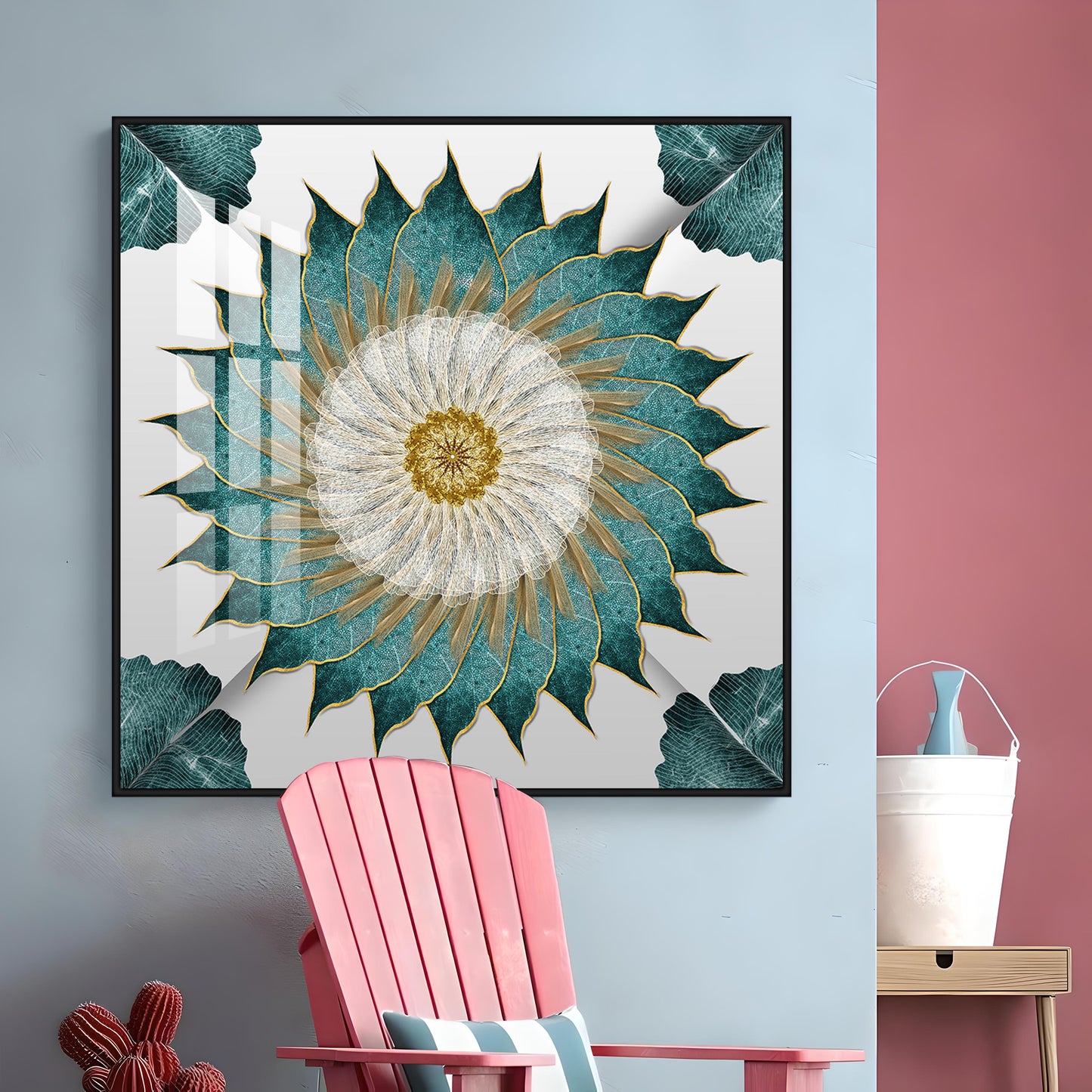 Leaf Rangoli Premium Acrylic Square Wall Art