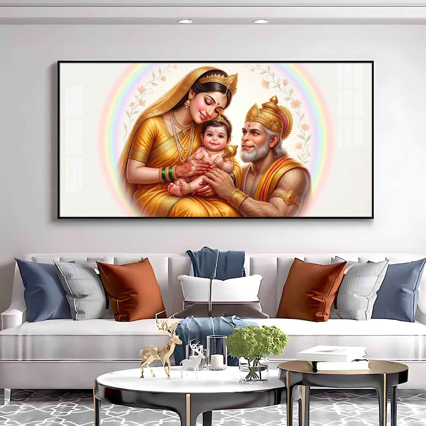 Hanuman Ji With Mata Anjana & Kesari  Premium Acrylic Horizontal Wall Art