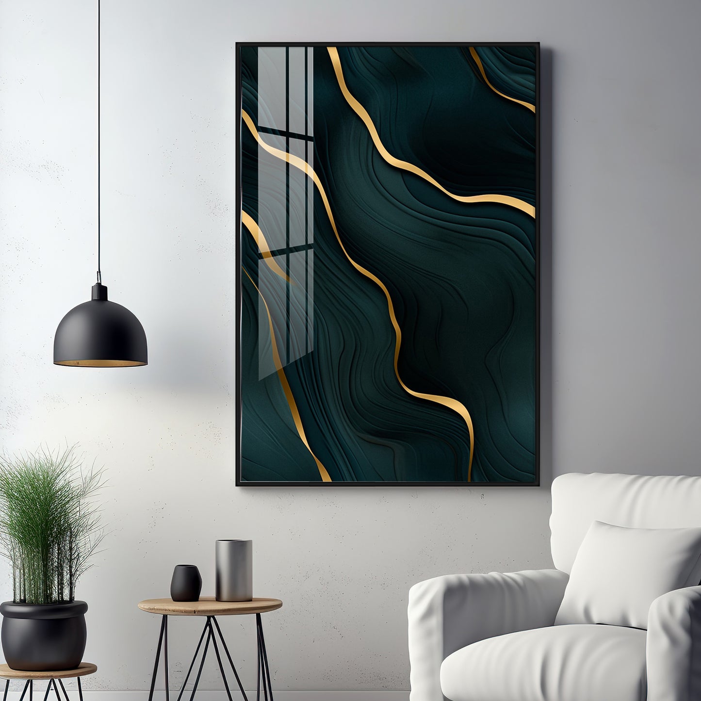 Golden Wave Fusion Premium Acrylic Vertical Wall Art