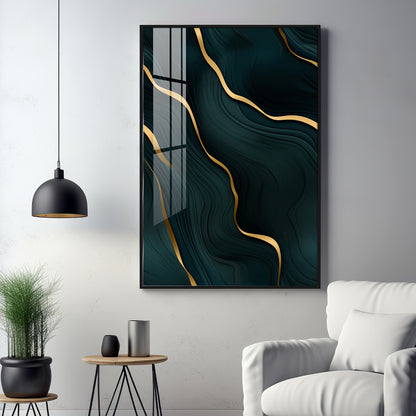 Golden Wave Fusion Premium Acrylic Vertical Wall Art