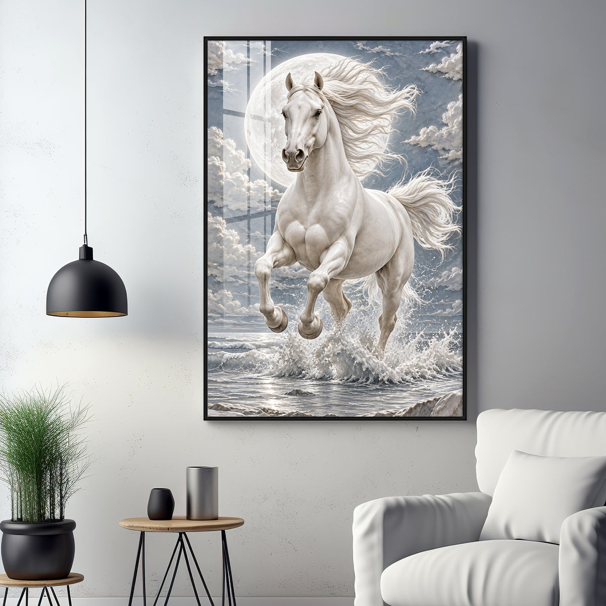 Galloping White Horse Premium Acrylic Vertical Wall Art