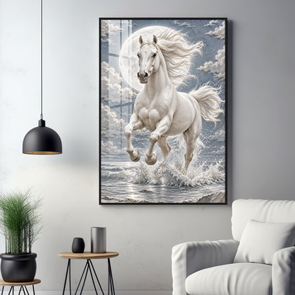 Galloping White Horse Premium Acrylic Vertical Wall Art