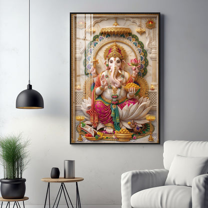 Shree Ganesh Blessings Premium Acrylic Vertical Wall Art