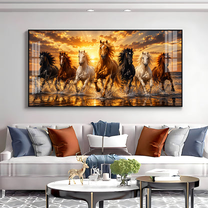 Majestic Seven Horses Golden Hour Premium Acrylic Horizontal Wall Art