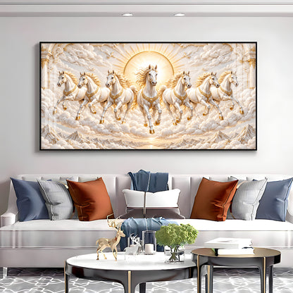 Seven Golden White Horses Premium Acrylic Horizontal Wall Art