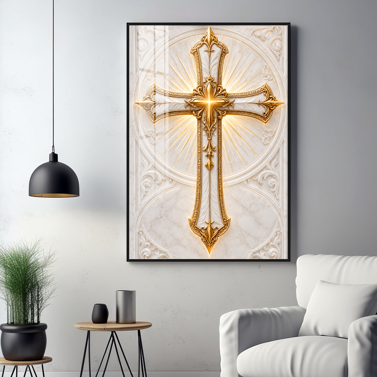 Golden Holy Cross Premium Acrylic Vertical Wall Art