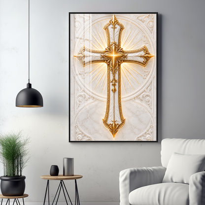 Golden Holy Cross Premium Acrylic Vertical Wall Art