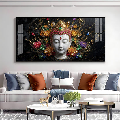 Lotus Serenity Lord Buddha Premium Acrylic Horizontal Wall Art