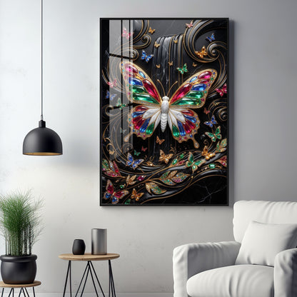 Colourful Butterflies Premium Acrylic Vertical Wall Art