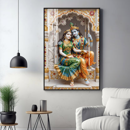 Sri Radha Krishna Blessing Premium Acrylic Vertical Wall Art