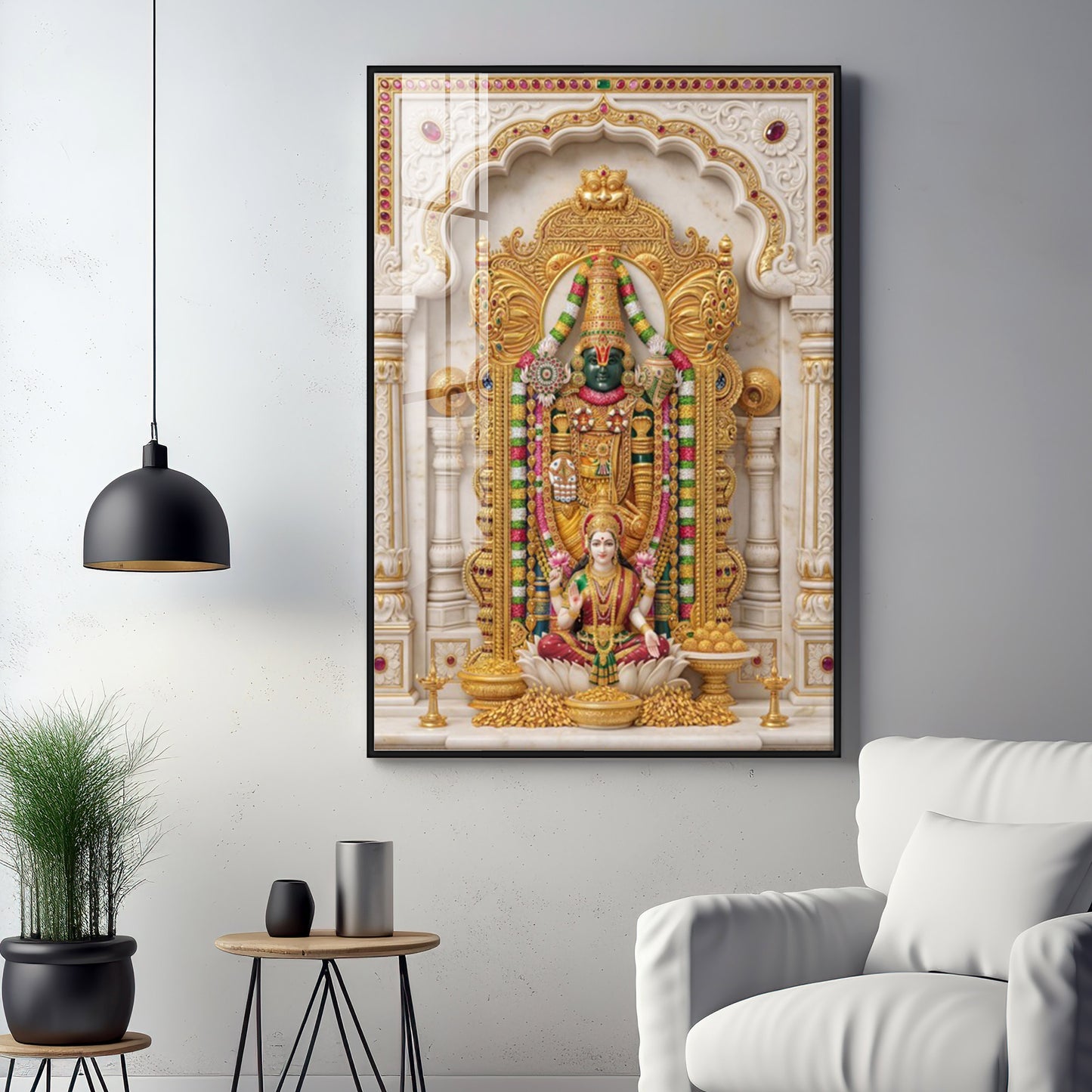 Divine Tirupati Balaji with Lakshmi Ji Premium Acrylic Vertical Wall Art