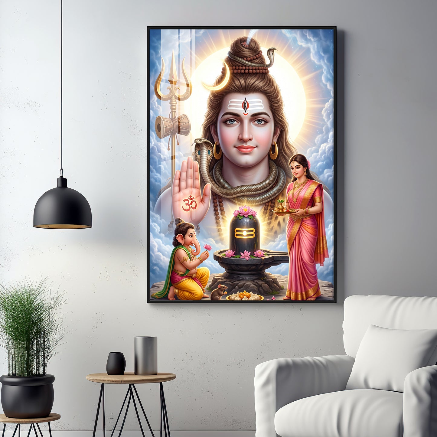 Lord Shiv Parvati ,Ganesha With Shivling Premium Acrylic Vertical Wall Art