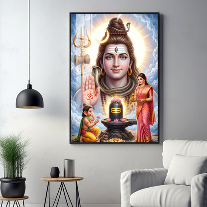 Lord Shiv Parvati ,Ganesha With Shivling Premium Acrylic Vertical Wall Art