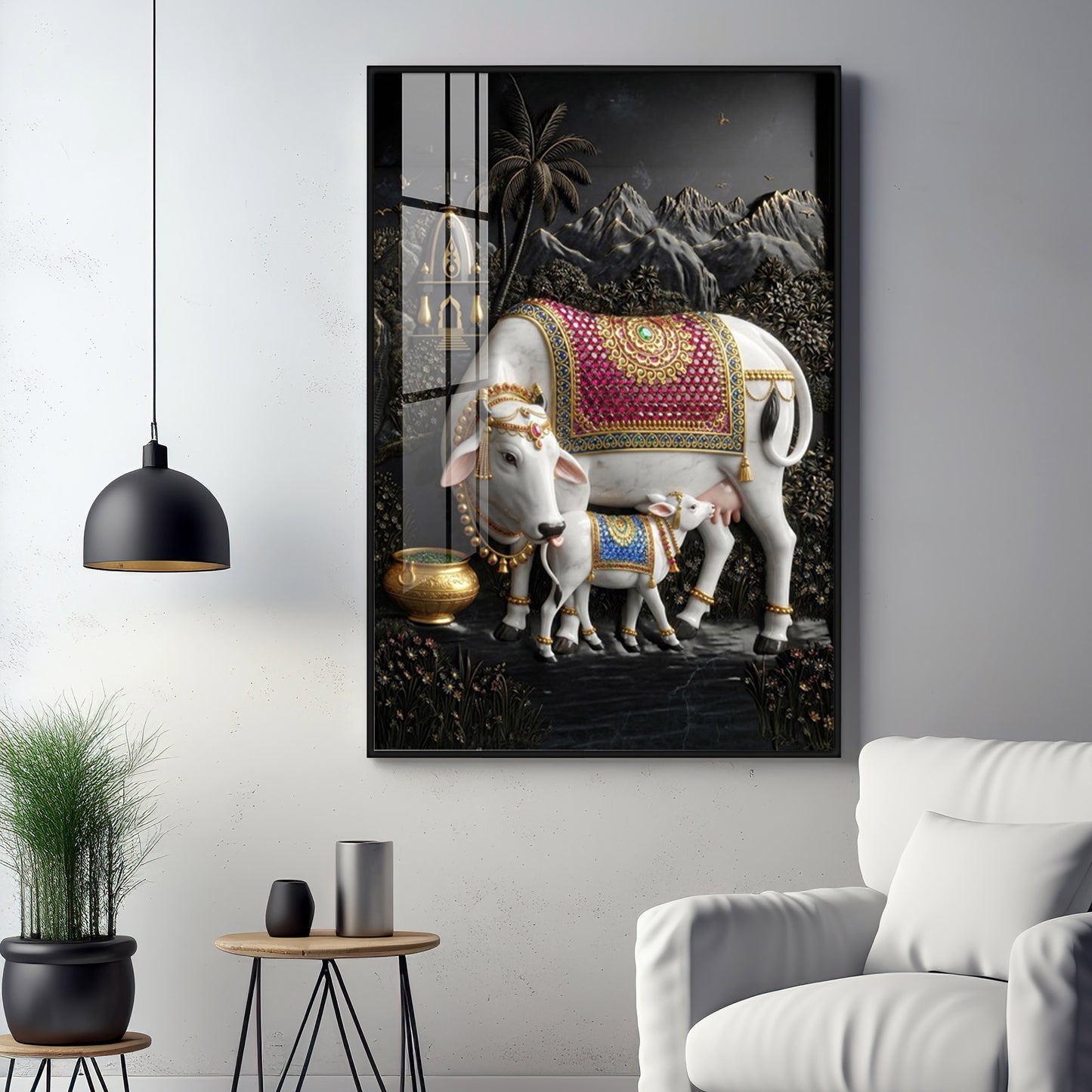 Divine Cow Kamadhenu Premium Acrylic Vertical Wall Art