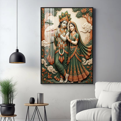 Divine God Radha Krishna Premium Acrylic Vertical Wall Art