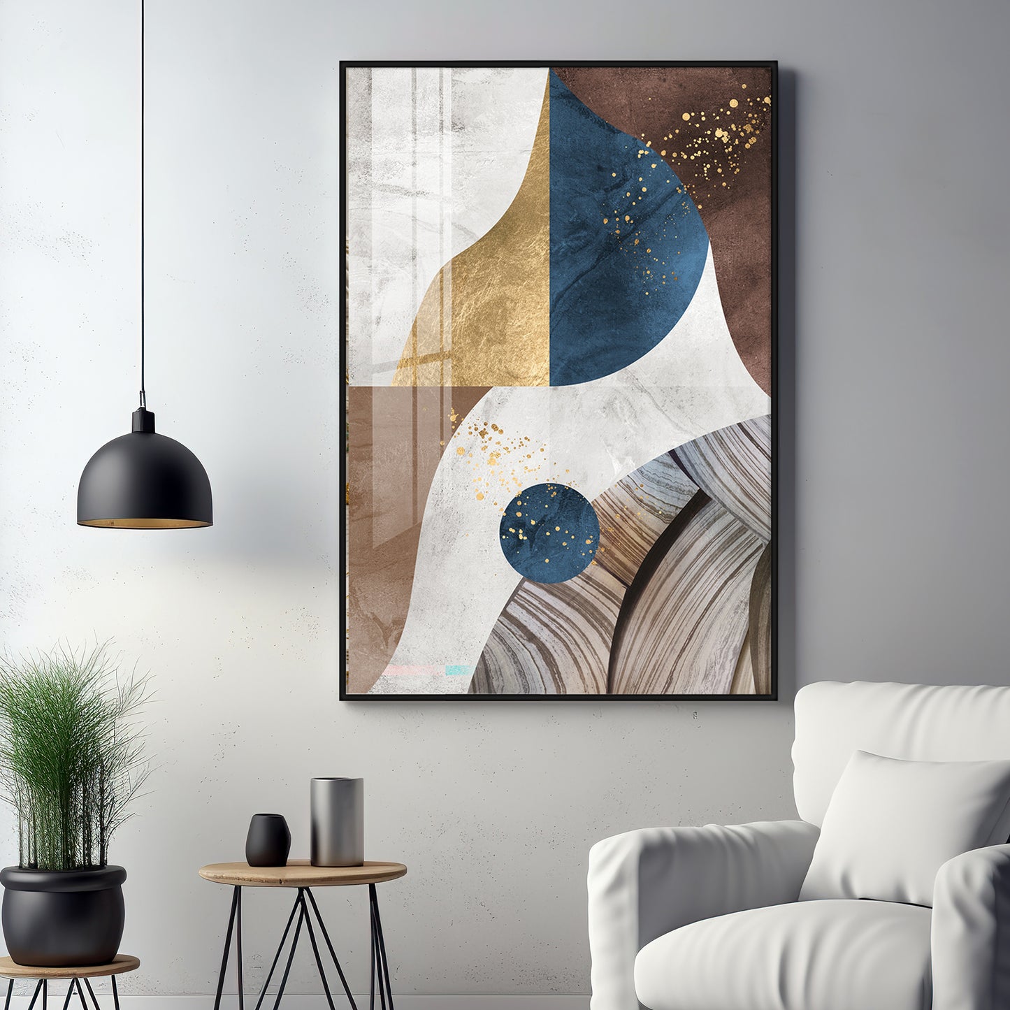 Nordic Modern Geometric Gold Premium Acrylic Vertical Wall Art