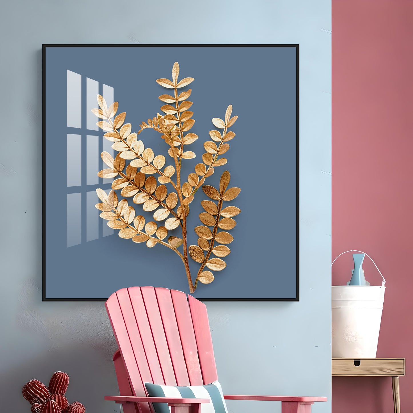 Golden Leaf Design Premium Acrylic Square Wall Art