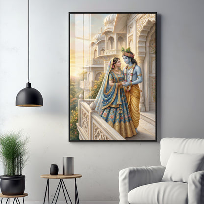 Hindu Deities Radha and Krishna Premium Acrylic Vertical Wall Art