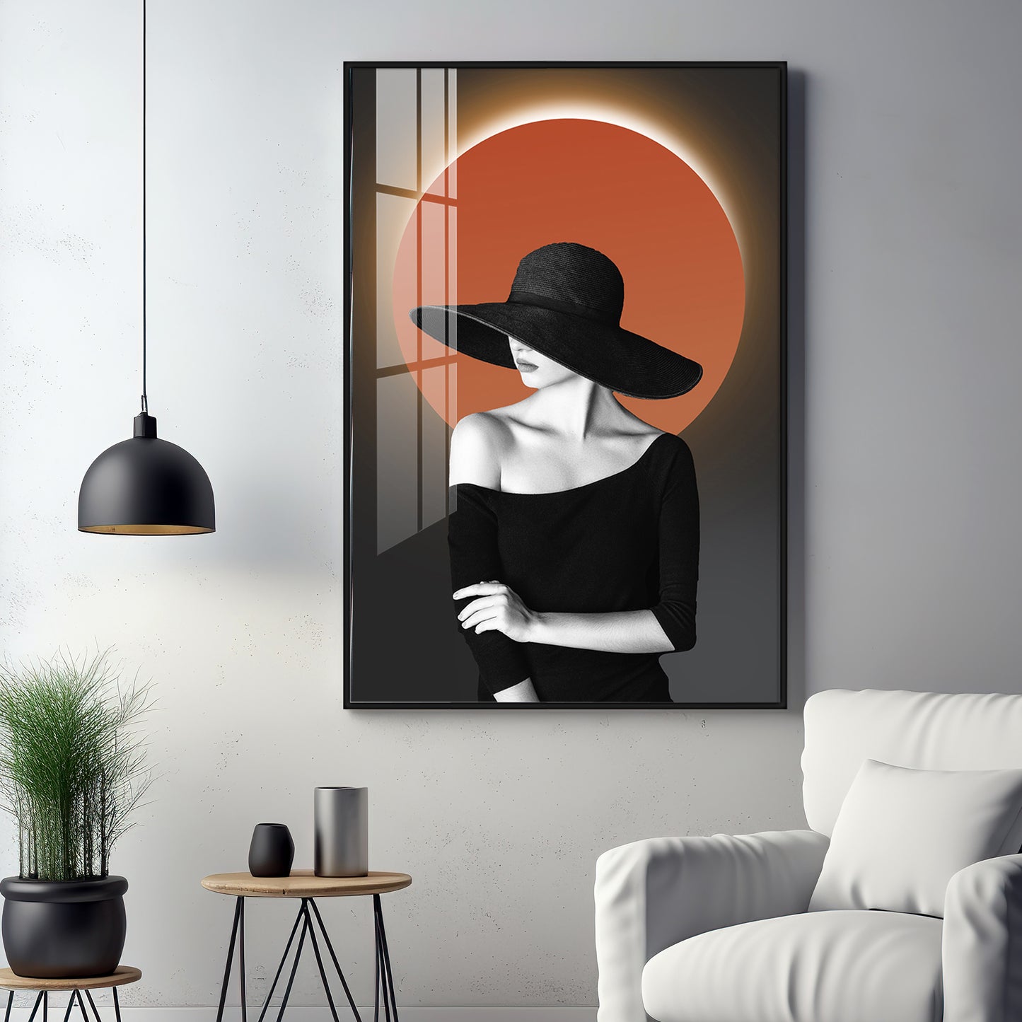 Glow Of Modern Girl In Hat Premium Acrylic Vertical Wall Art
