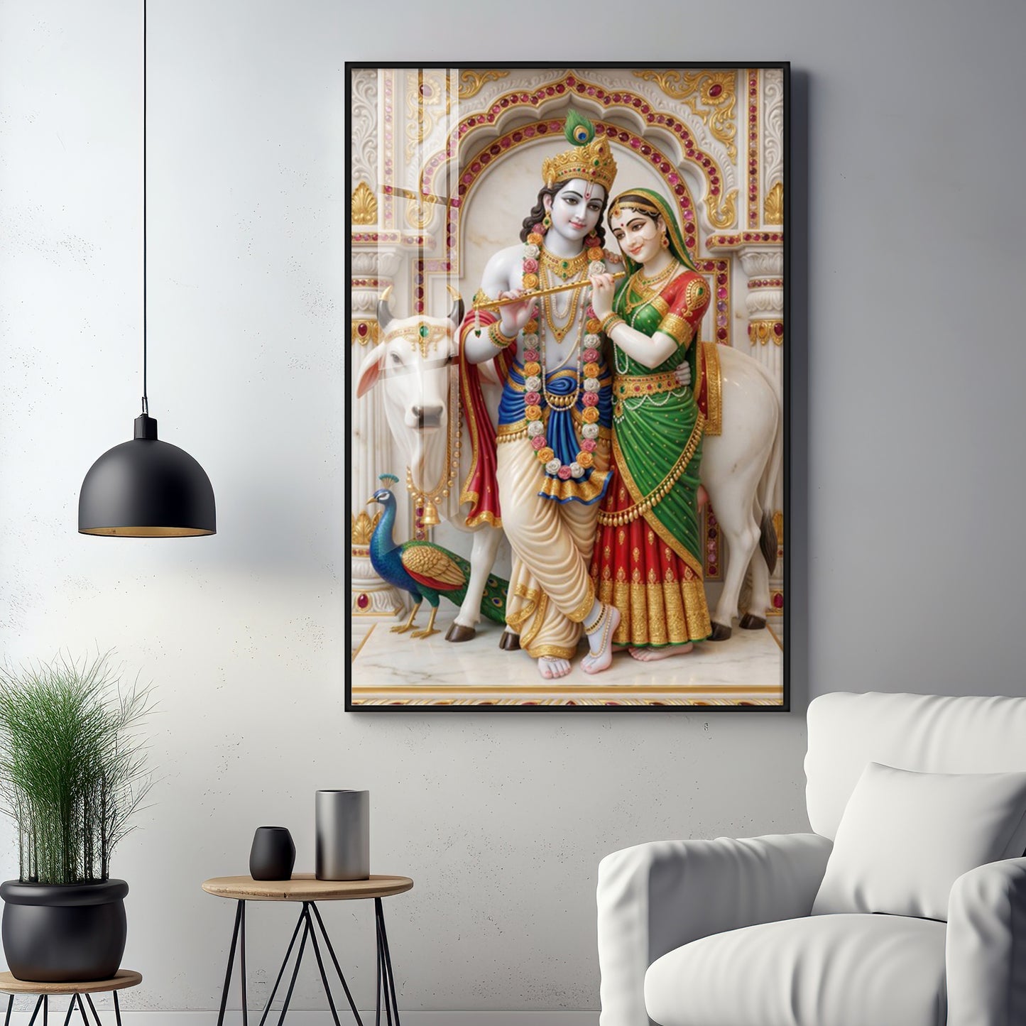 Loving Peaceful Radha Krishna Premium Acrylic Vertical Wall Art
