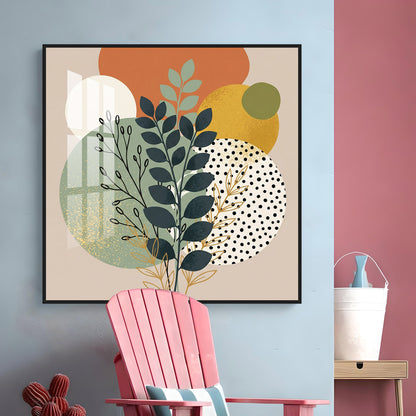 Leafy Branches Geometric Shapes Premium Acrylic Square Wall Art