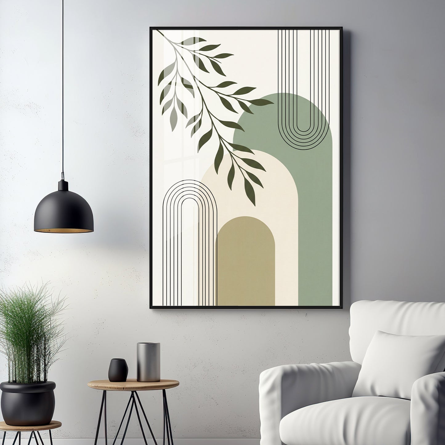 Green Leaf Against Geomatric Shape Premium Acrylic Vertical Wall Art