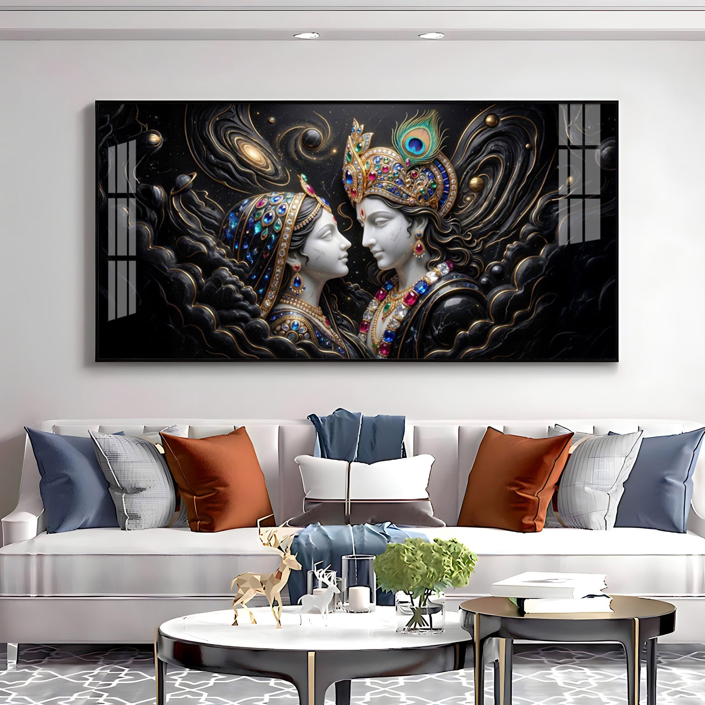 Cosmic Connection With Krishna & Radha Premium Acrylic Horizontal Wall Art