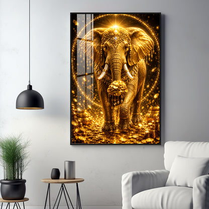 Golden Elephant Premium Acrylic Vertical Wall Art