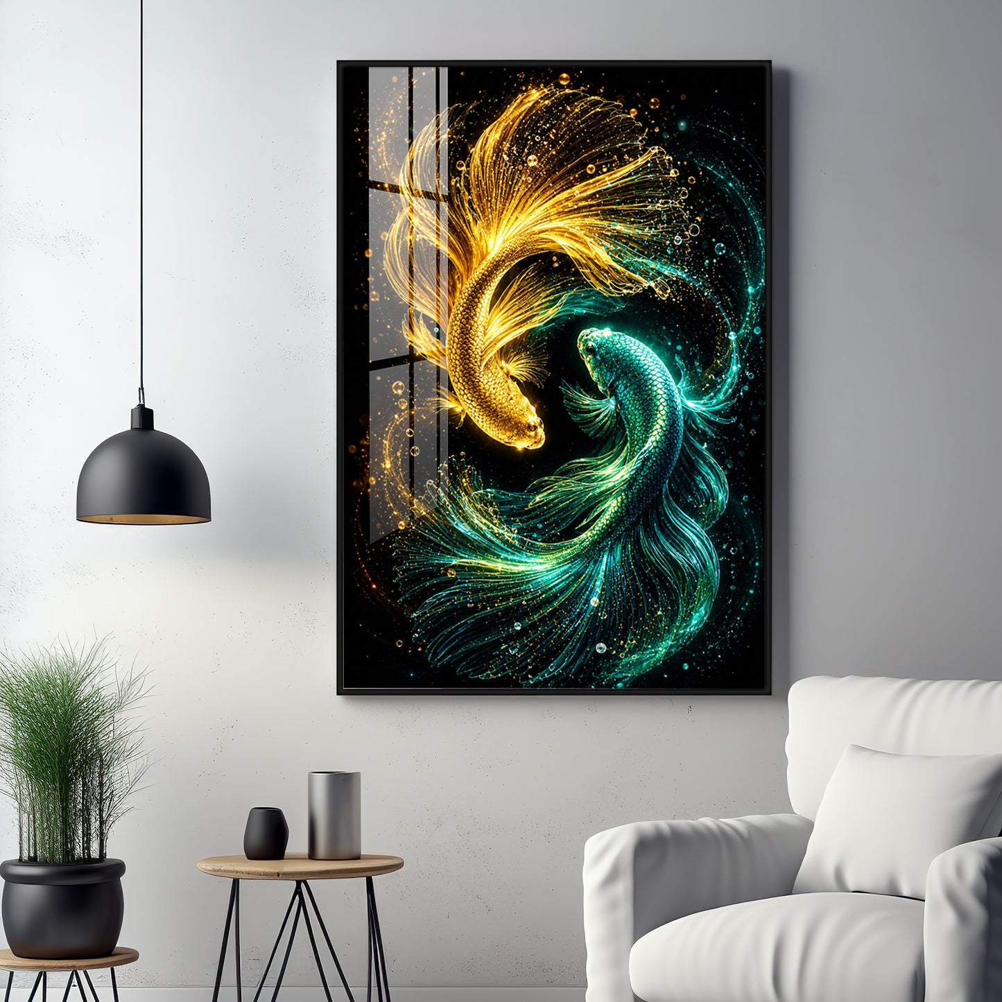 Luminous Gold Fish Premium Acrylic Vertical Wall Art
