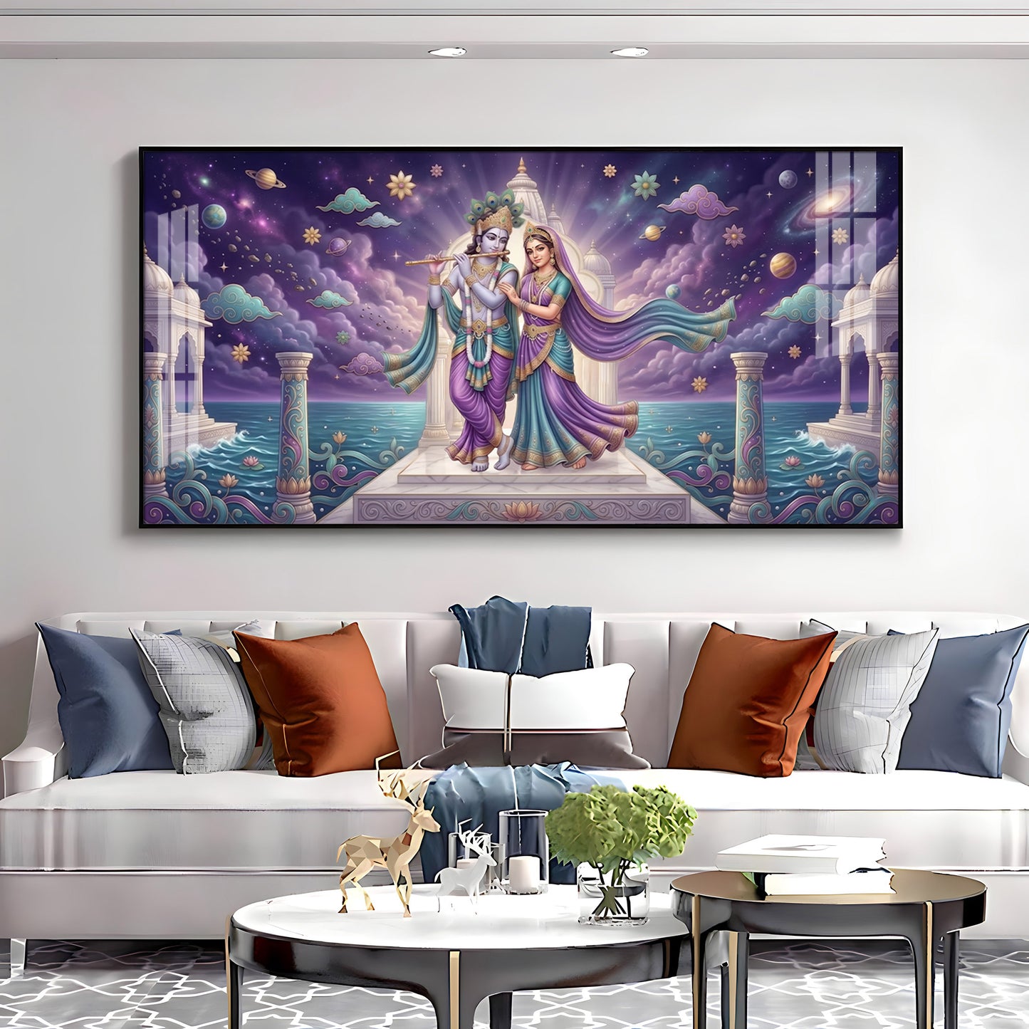 Radha Krishna Moonlit Dance Premium Acrylic Horizontal Wall Art