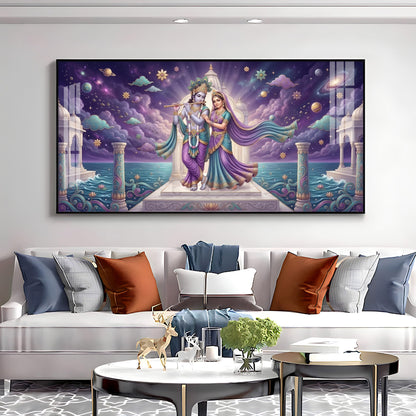 Radha Krishna Moonlit Dance Premium Acrylic Horizontal Wall Art