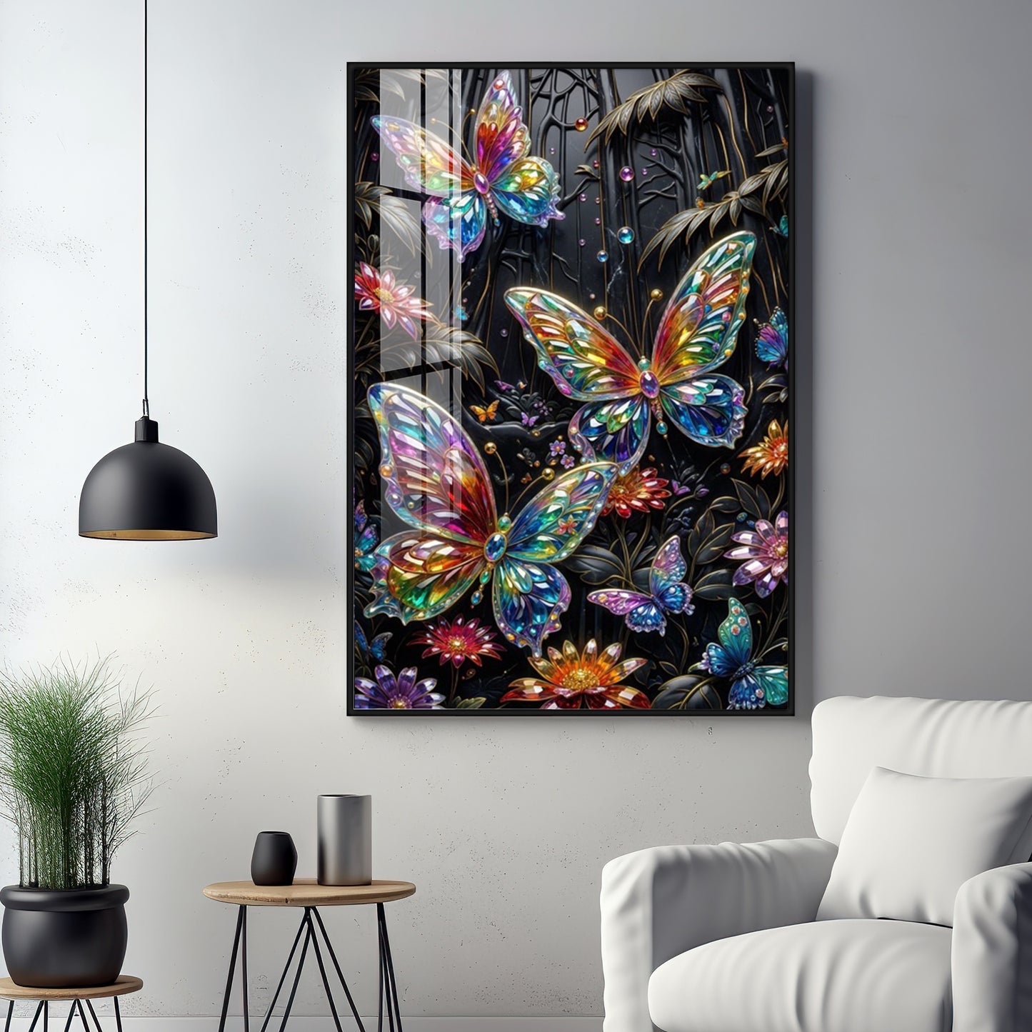 Butterflies & Flowers Premium Acrylic Vertical Wall Art