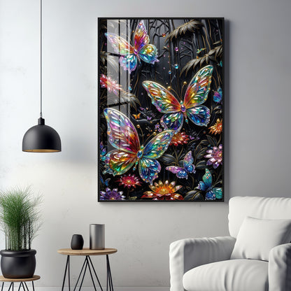 Butterflies & Flowers Premium Acrylic Vertical Wall Art