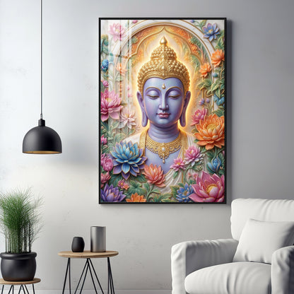 Depiction Of Lord Gautam Buddha Premium Acrylic Vertical Wall Art